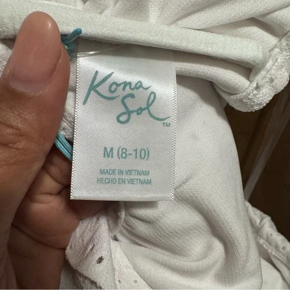 NWT Kona Sol White Eyelet one shoulder bikini too sz M women’s beach swimsuit - Picture 6 of 7